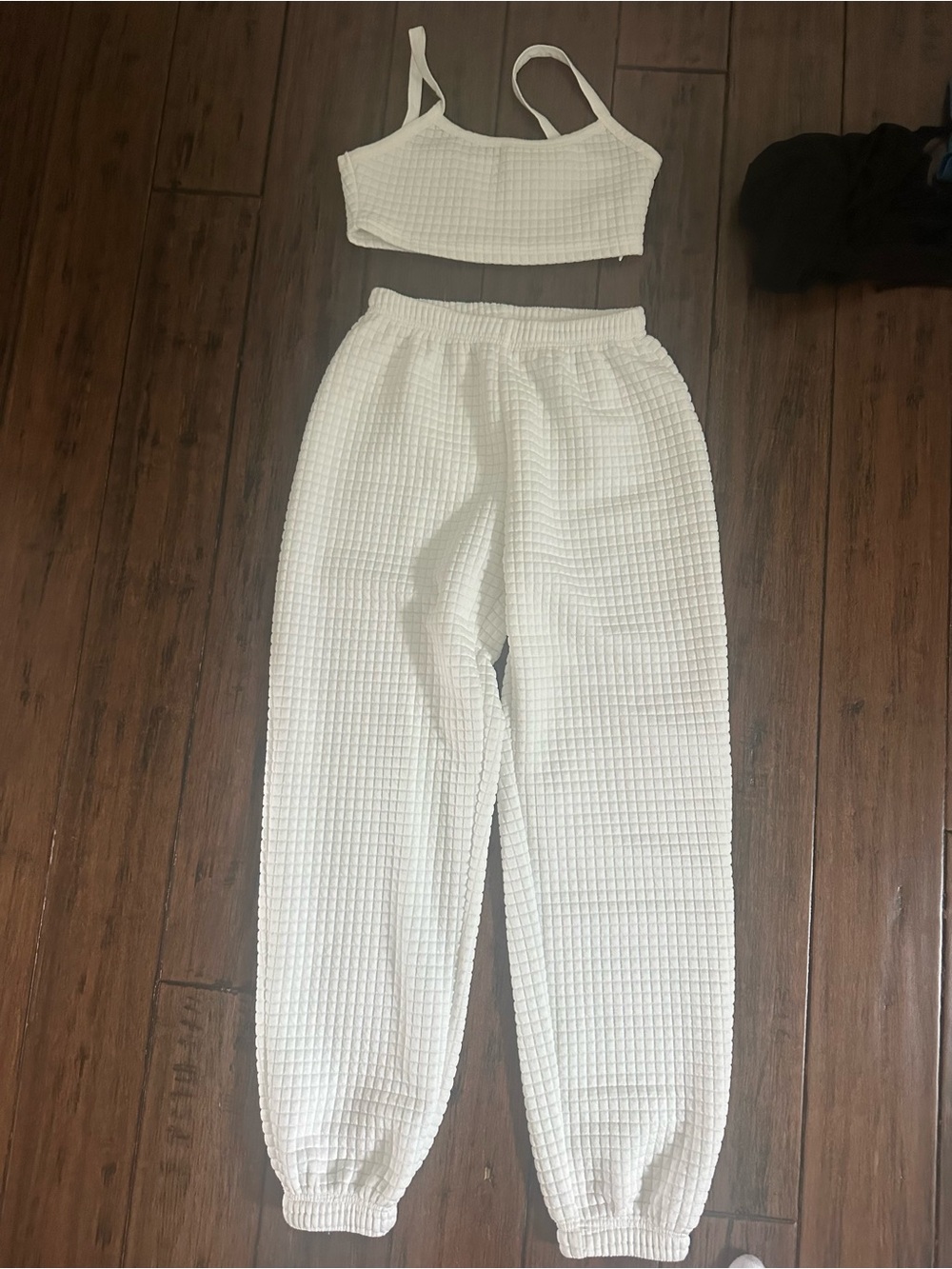 Waffle Knit White Jogger Set - Women's Casual Lounge